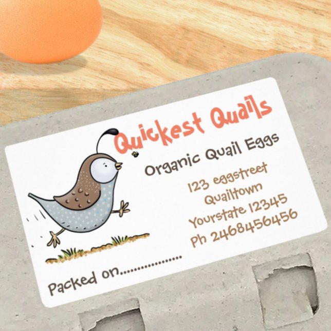 Etiqueta Huevos de codorniz personalizado ilustracion cartó (Selling quail eggs? Make your product shine with this cute design.)