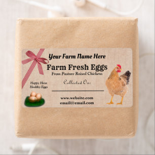 Etiqueta Huevos de pollo frescos de la granja Burlap y Plai