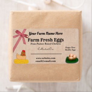 Etiqueta Huevos de pollo frescos de la granja Burlap y Plai