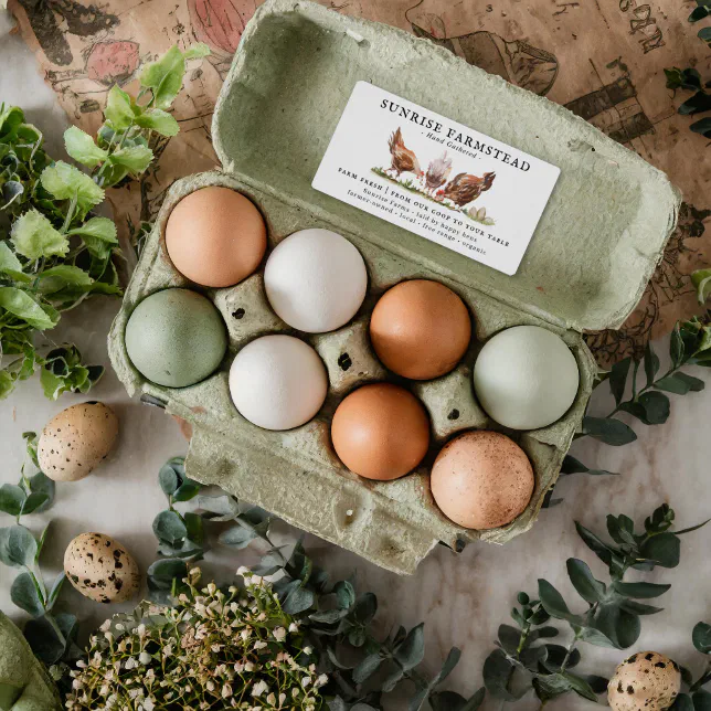 Etiqueta Huevos frescos de granja, Cartón de huevo monogra