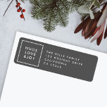 Etiqueta Hugs Love and Joy Stylish Christmas Charcoal Gray<br><div class="desc">Simple, stylish, trendy christmas return address labels with modern minimal typography quote "Hugs Love & Joy" in white with a clean simple white border. The address and greeting can be easily customized for a personal touch. A bold, minimalist and contemporary christmas design with charcoal gray feature color to stand out...</div>
