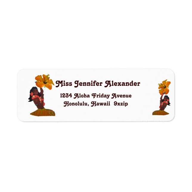 Etiqueta Hula Dance Aloha con Hibiscus (Frente)