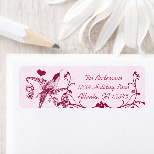 Etiqueta Hummingbird de cosecha musical de Damasco rosa y B (In situ)