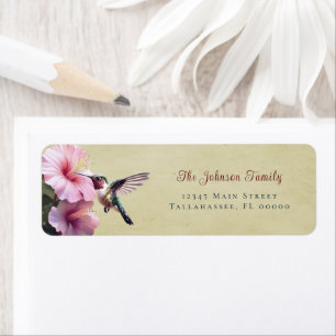 Etiqueta Hummingbird e Hibiscus   Dirección del Boda amaril