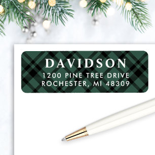 Etiqueta Hunter Green Tartan Plaid Holiday Return Address