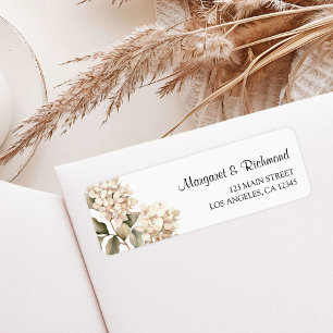 Etiqueta Hydrangea Elegante Dirección Boda Floral Blanca