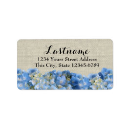 Etiqueta Hydrangeas azules y Burlap