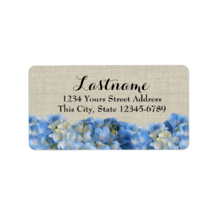 Etiqueta Hydrangeas azules y Burlap