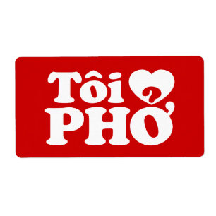 Etiqueta I Heart (Love) Pho (Tôi + PHỞ) Idioma Vietnamita