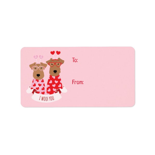 Etiqueta i Woof You Valentine Wire Fox Terrier Dogs (Frente)
