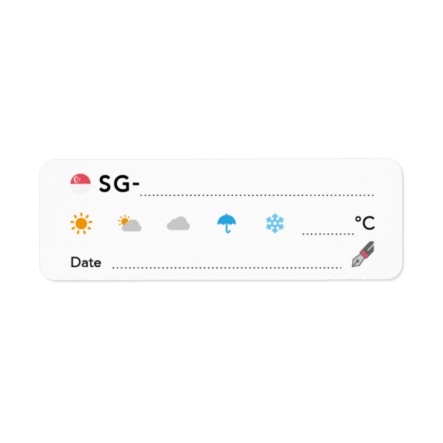Etiqueta Id. de posttravesía SG Fecha climática de Singapur (Frente)