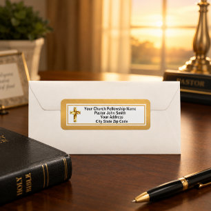 Etiqueta Iglesia Pastor Suave Oro y Negro Negocio