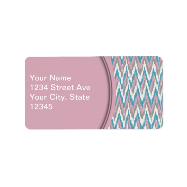 Etiqueta Ikat rosa y azul turbio (Frente)