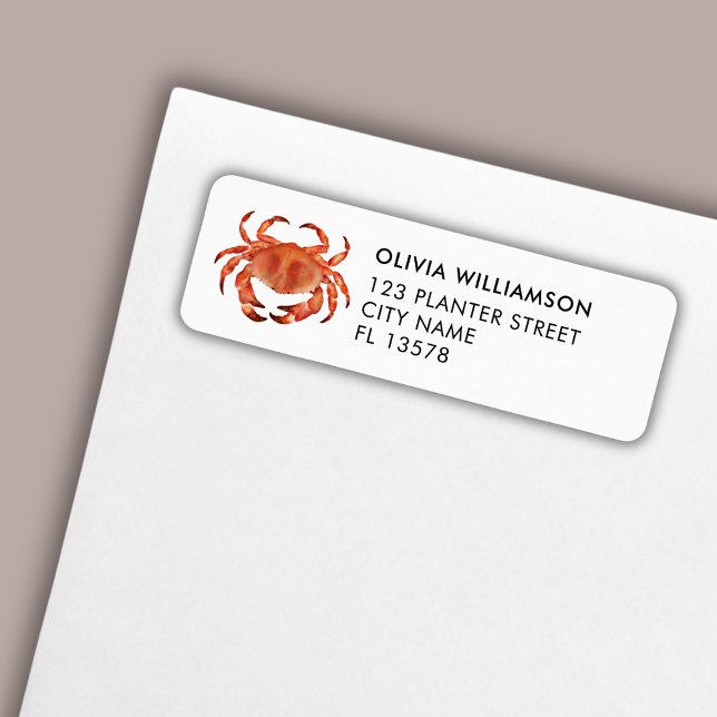 Etiqueta Ilustracion acuarela cangrejo (Brown crab coastal crustacean return address label)