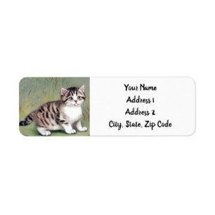 Etiqueta Ilustracion de gatito vintage a rayas