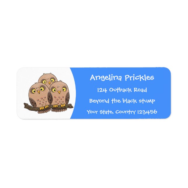 Etiqueta Ilustracion de trío de búho lindo (Frente)