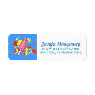 Etiqueta Ilustracion Fun Popsicle Rosa y Strawberries