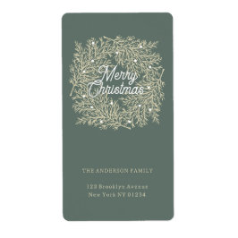 Etiqueta ilustración hojas abeto corona de Navidad verde