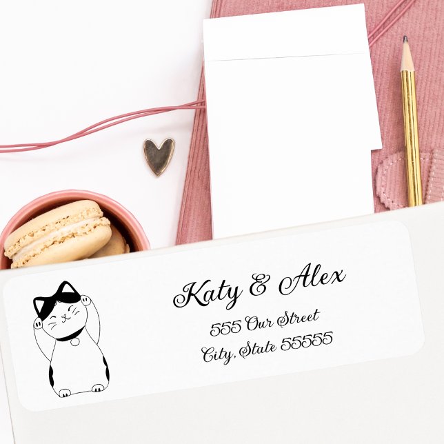 Etiqueta Ilustracion Maneki Neko del gato Lucky Negro y Bla (Subido por el creador)