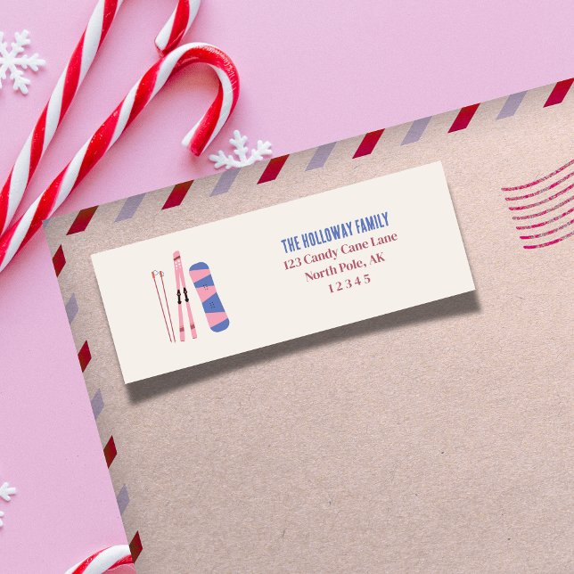 Etiqueta Ilustracion para esquiar en invierno rosa (Send cheer with this bold and playful holiday labels!)