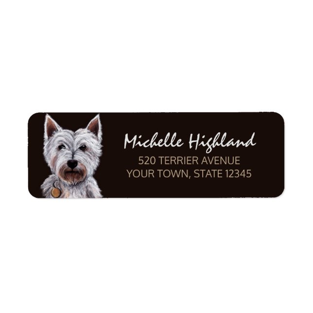 Etiqueta Ilustracion West Highland Terrier Dog Pastel (Frente)