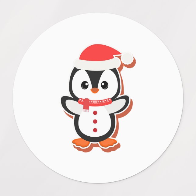 Etiqueta impermeable circular mediana de pingüino  (Diseño 2)