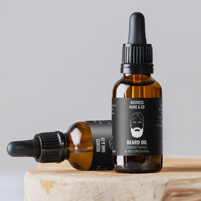 Etiqueta impermeable de aceite de barba negro mode (Minimalist black and white beard oil 1 oz dropper bottle wrapper waterproof label *verify size*)