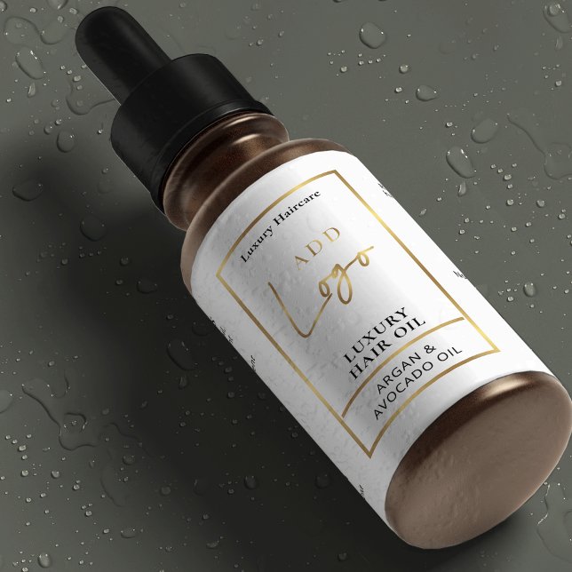 Etiqueta impermeable de frascos blancos y dorados  (Elegant white and gold effect waterproof product labels for 2 OZ cosmetic bottles *verify size*)