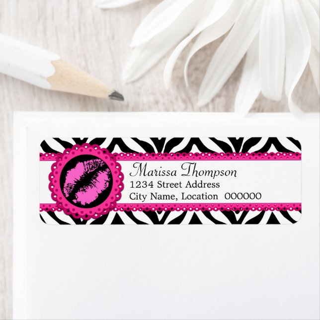 Etiqueta Impresión de cebra divertida, besos de lápiz labia (In situ)