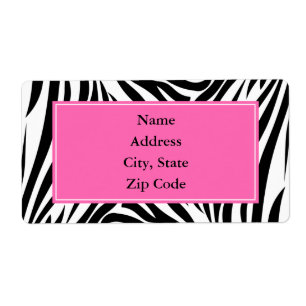 Etiqueta Impresión de cebra negra y blanca con rosa calient
