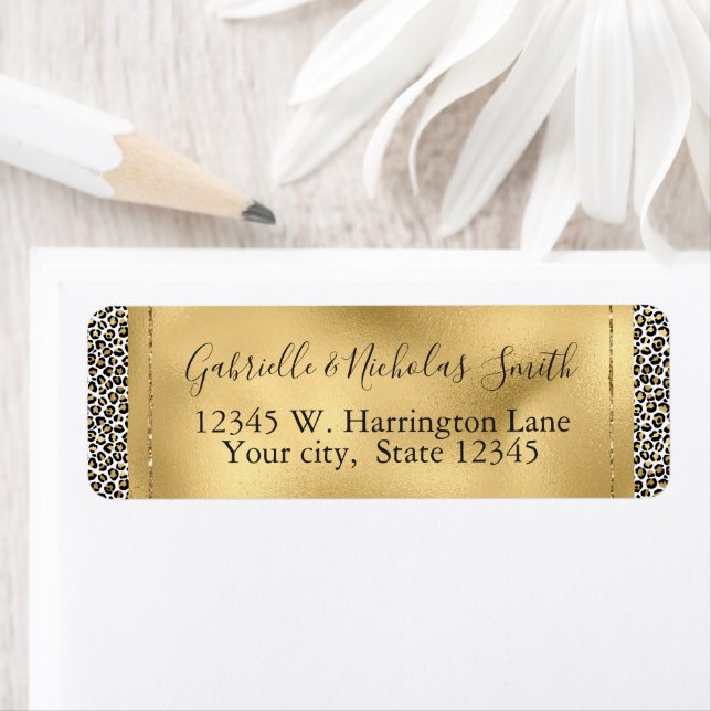 Etiqueta Impresión de Leopardo Negro de Glam de Oro (In situ)