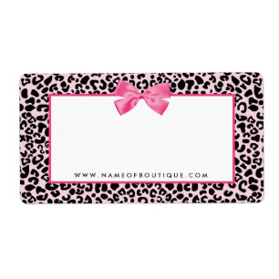 Etiqueta Impresión de leopardo rosa Girly Boutique Bow Beau