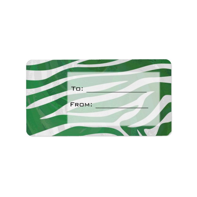 Etiqueta Impresión verde y blanca en monograma cebra (Frente)