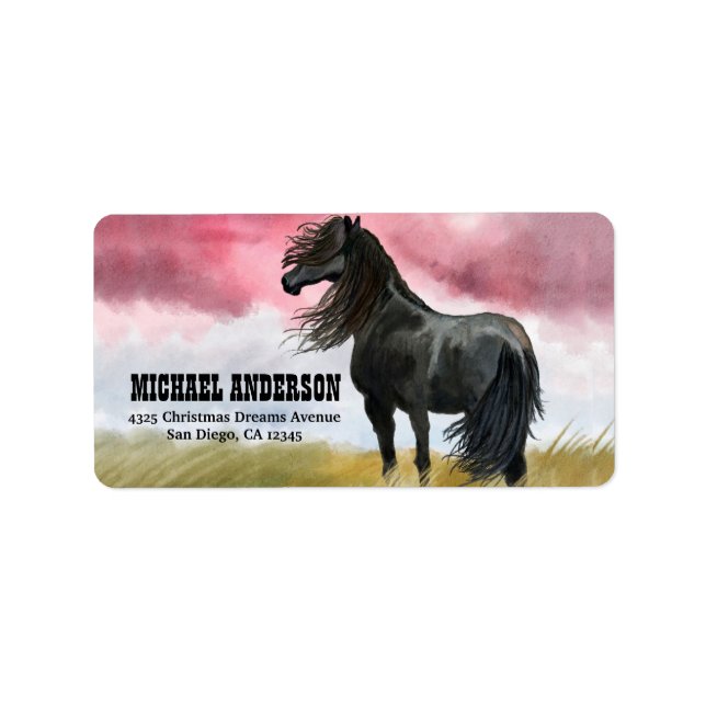 Etiqueta Impresionante acuarela de caballo (Frente)