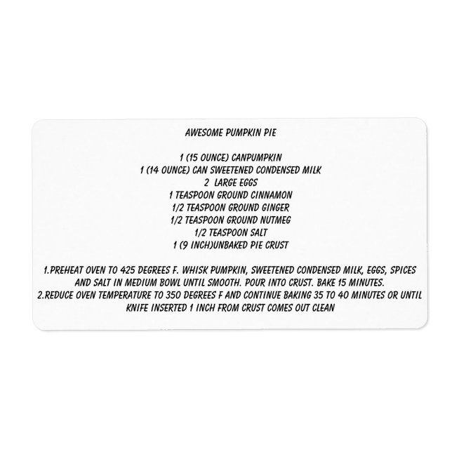 Etiqueta Impresionante receta de serpiente de calabaza (Frente)