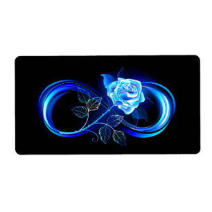 Etiqueta Infinito brillante con rosa azul