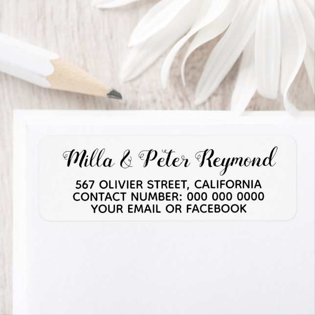 Etiqueta Información de dirección elegante blanco negro (In situ)