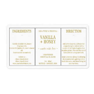 Etiqueta Ingredientes de Aceite Esencial Cosmético Vainilla