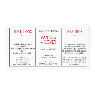 Etiqueta Ingredientes de miel de vainilla cosmética