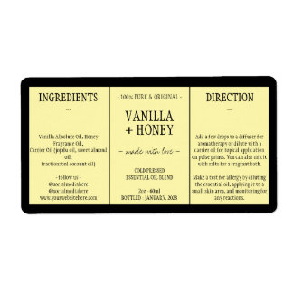 Etiqueta Ingredientes de miel de vainilla cosmética amarill