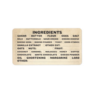 Etiqueta Ingredientes de panadería lista de comprobación em