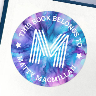 Etiqueta inicial del libro para niños morados azul