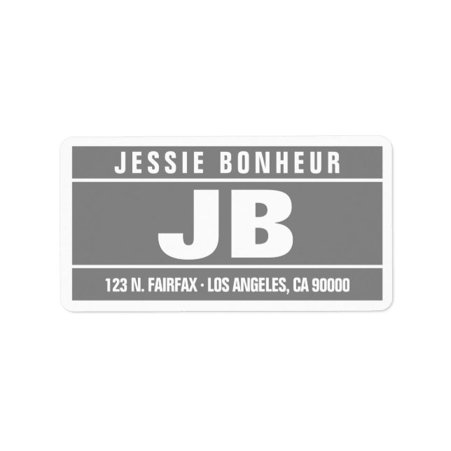 Etiqueta Iniciales audaces modernos | Gris y blanco (Frente)