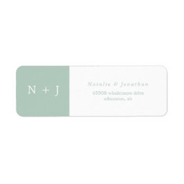 Etiqueta iniciales del novio de la novia minimalista verde 