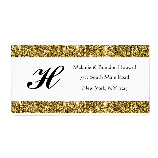 Etiqueta Iniciales monogramas de marco dorado blanco modern (Frente)