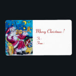 Etiqueta INSPIRED SANTA PLAYING VIOLIN Christmas Red White<br><div class="desc">Musical , whimsical and artistic watercolor painting with vibrant red , blue,  yellow,  white colors by Bulgan Lumini (c).</div>