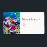 Etiqueta INSPIRED SANTA PLAYING VIOLIN Christmas Red White<br><div class="desc">Musical , whimsical and artistic watercolor painting with vibrant red , blue,  yellow,  white colors by Bulgan Lumini (c).</div>