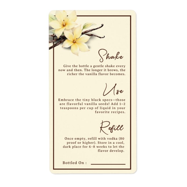 Etiqueta Instrucción de extracción de vainilla casera de ac (Frente)