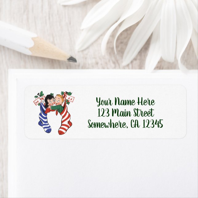 Etiqueta Inventarios de Navidad de época con niños amables (In situ)