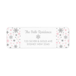 Etiqueta Invierno de invierno Plata y Copos de Nieve Rosado